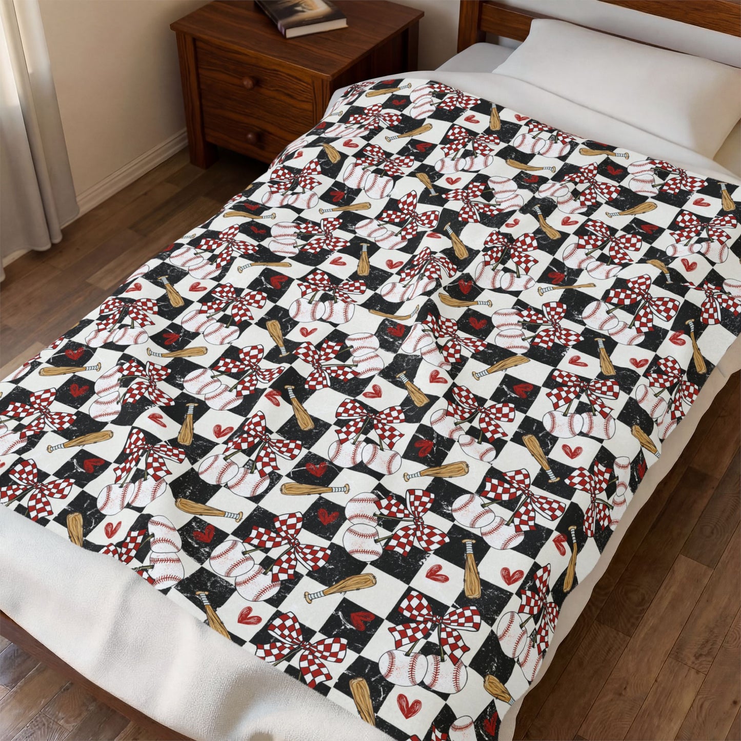 Cozy Checkerboard Baseball Velveteen Plush Blanket