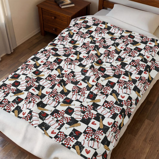 Cozy Checkerboard Baseball Velveteen Plush Blanket