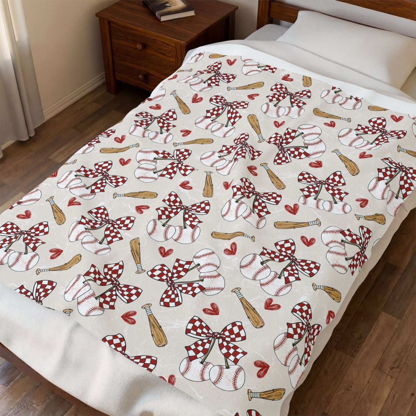 Checkered bow baseball Velveteen Plush Blanket