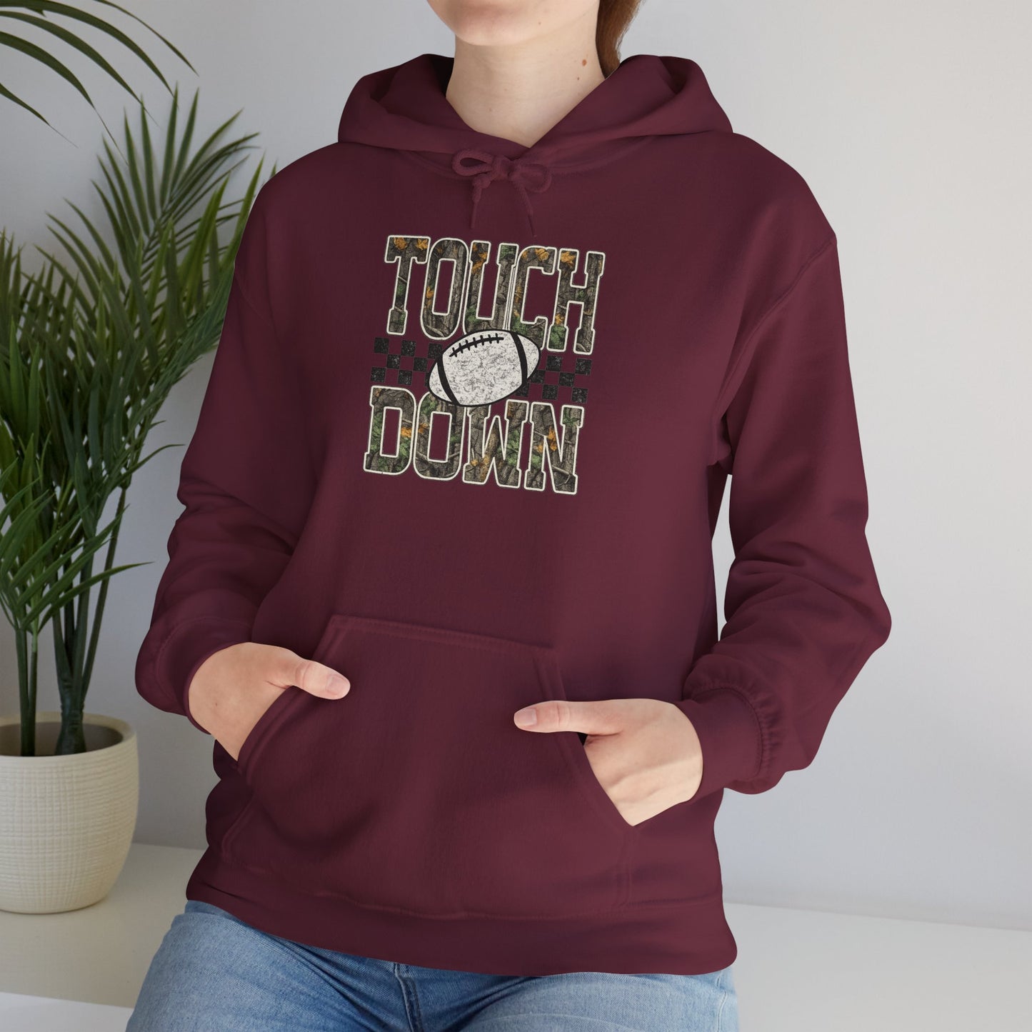 Touchdown Football Hoodie – Checkerboard Vintage Grunge Crew Sweatshirt