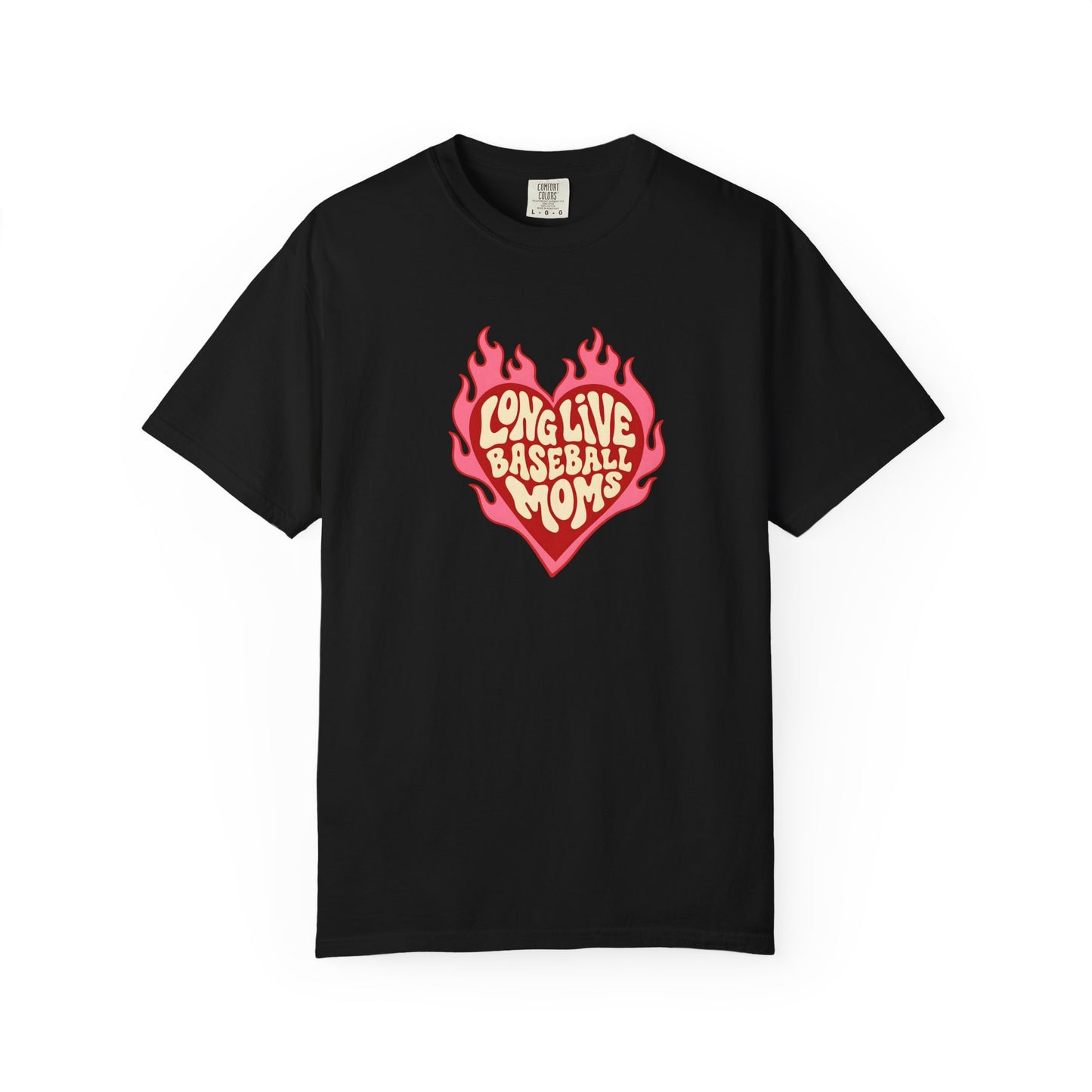 Baseball Mom T-Shirt – "Long Live Baseball Moms" Heart Flame Graphic