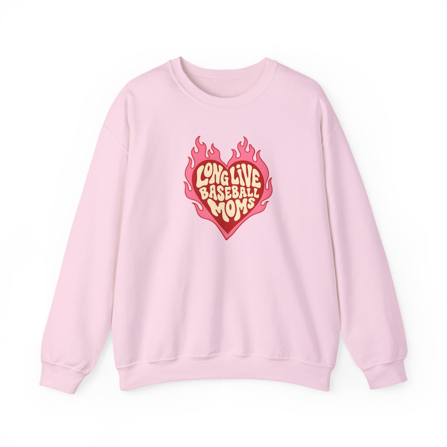 Long Live Baseball Moms Sweatshirt — Flaming Heart Baseball Mom Crewneck