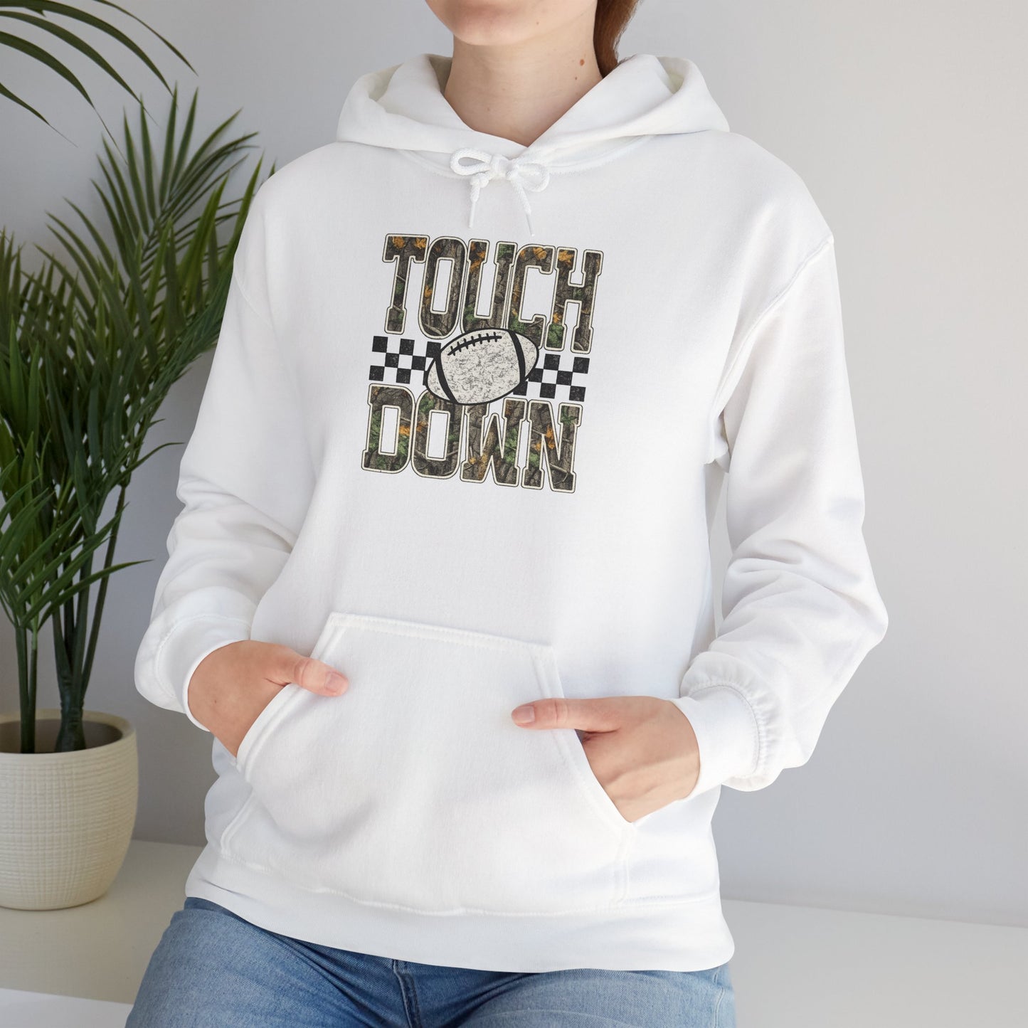 Touchdown Football Hoodie – Checkerboard Vintage Grunge Crew Sweatshirt