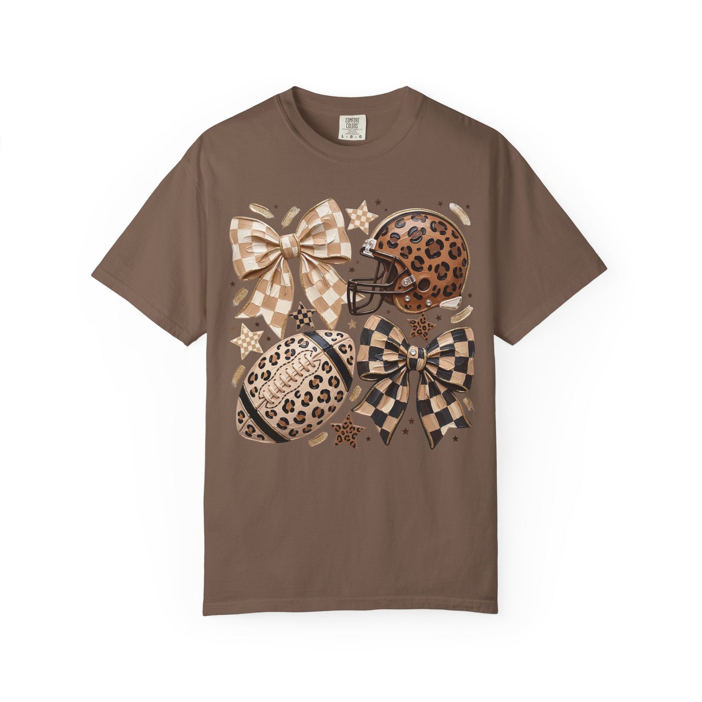 Leopard Coquette Football T-Shirt – Bow, Helmet & Football Design