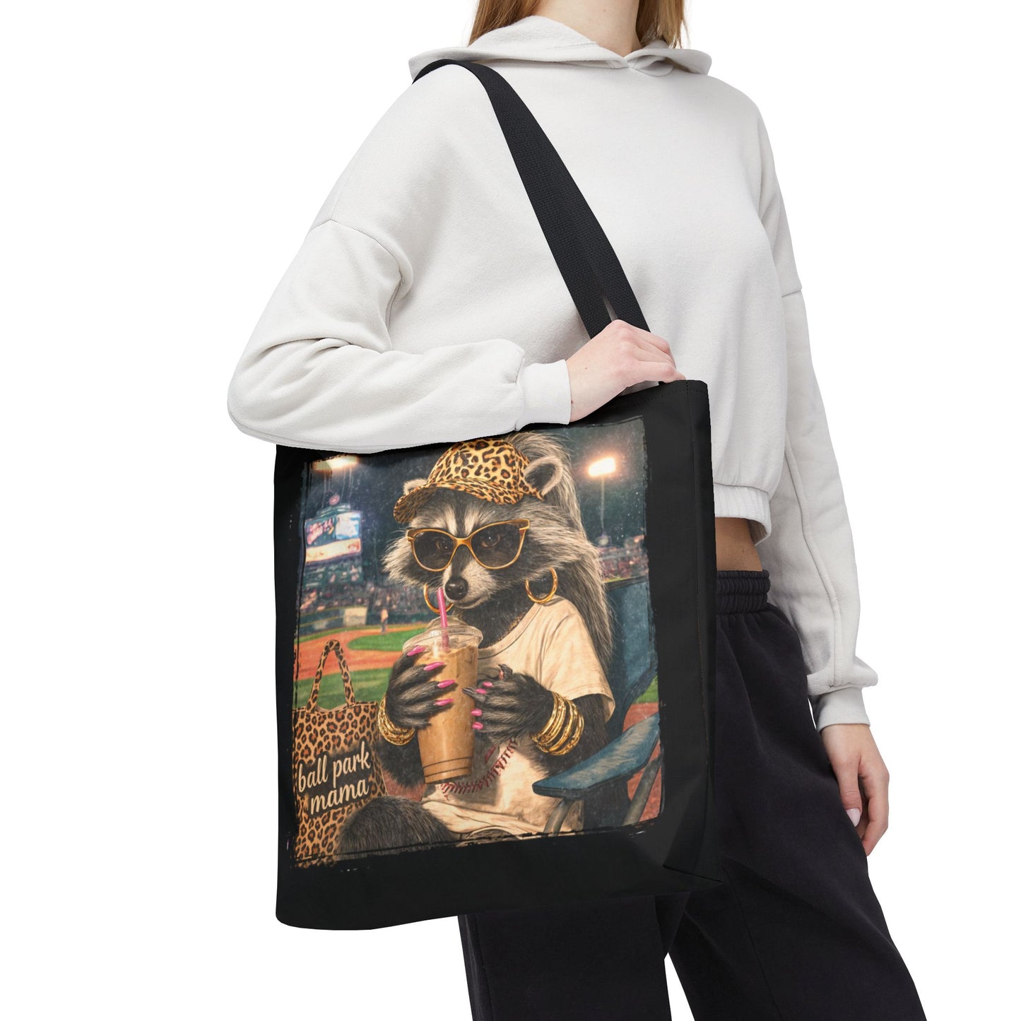 Baseball Mom Racoon Canvas Tote Bag