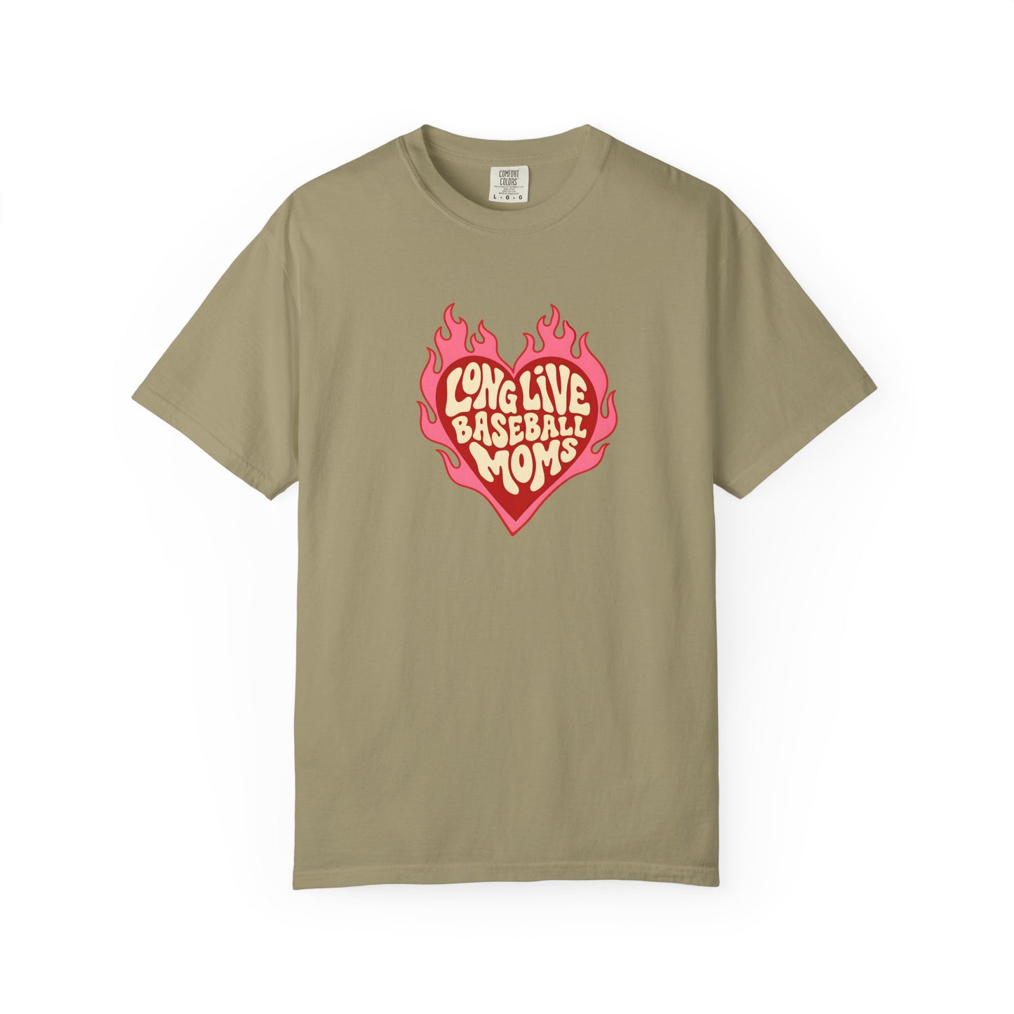 Baseball Mom T-Shirt – "Long Live Baseball Moms" Heart Flame Graphic