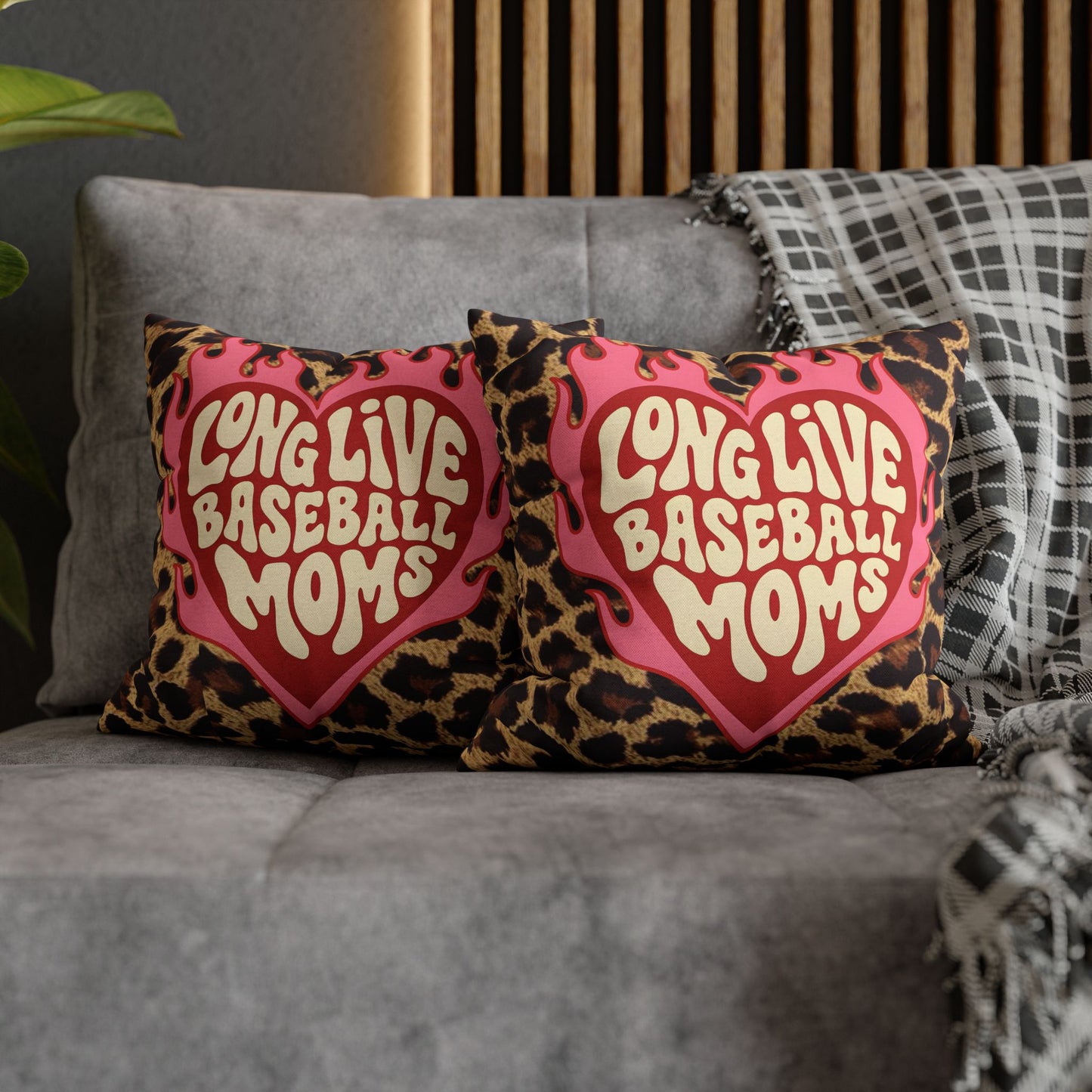 Leopard 'Long Live Baseball Moms' Decorative Pillowcase