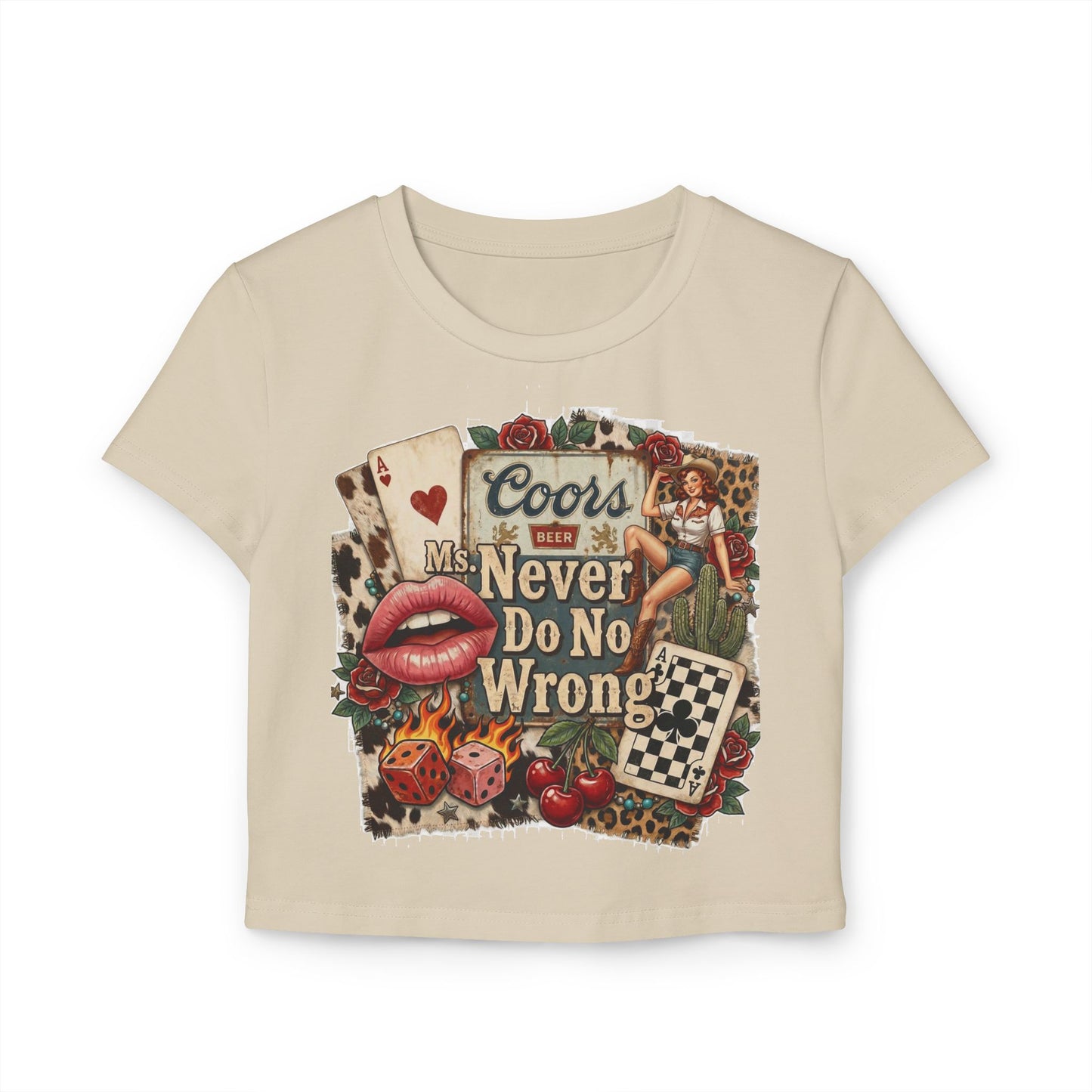 Ms. Never Do No Wrong tee | Women's Baby Tee, Retro Pinup Collage
