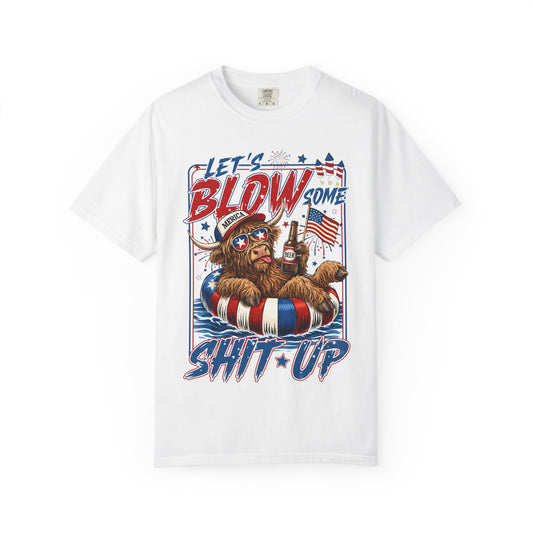 "Let's Blow Some Shit Up" Patriotic cow 4th of July Graphic Tee