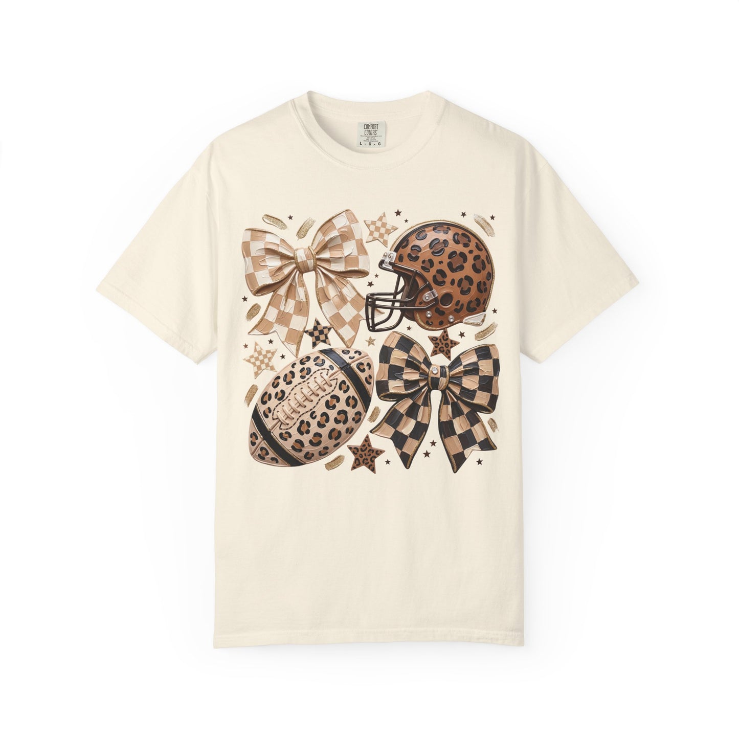 Leopard Coquette Football T-Shirt – Bow, Helmet & Football Design
