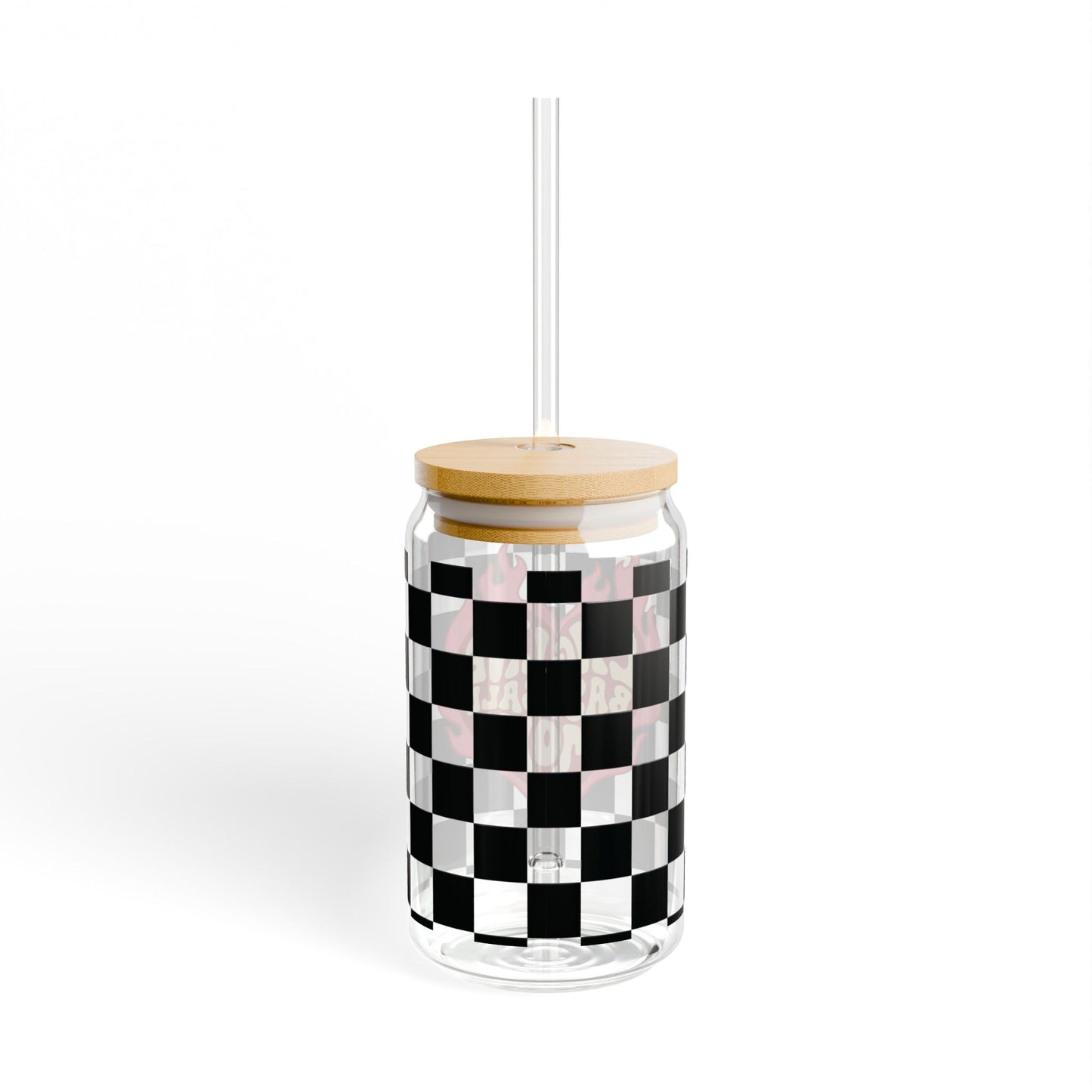 16oz Sipper Glass – "Long Live Baseball Moms" Checkerboard Design