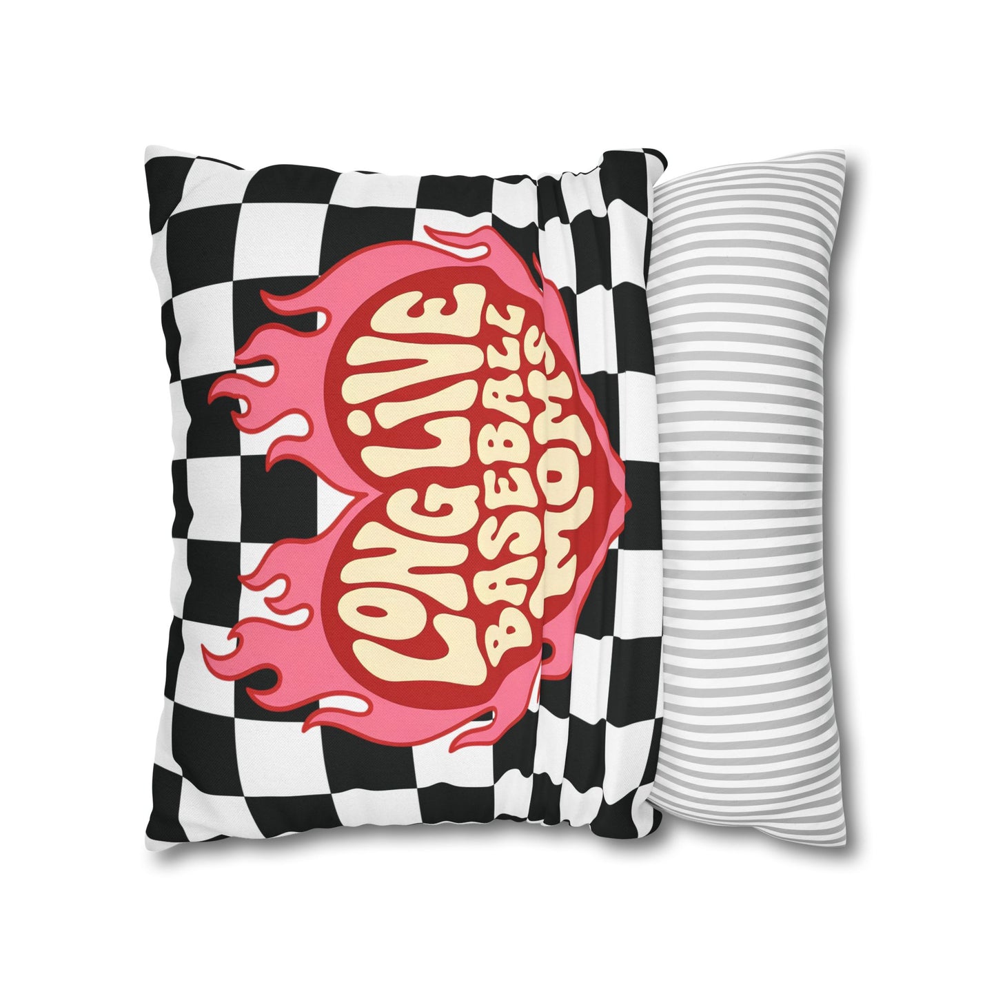 Long Live Baseball Moms Checkered Throw Pillowcase