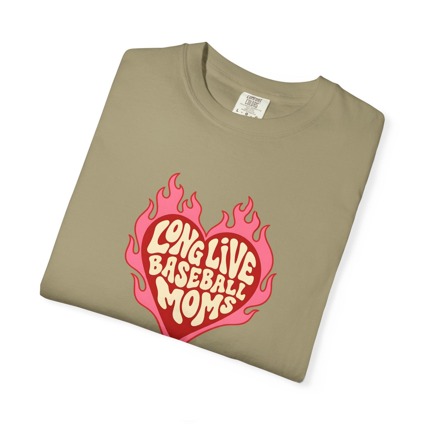 Baseball Mom T-Shirt – "Long Live Baseball Moms" Heart Flame Graphic