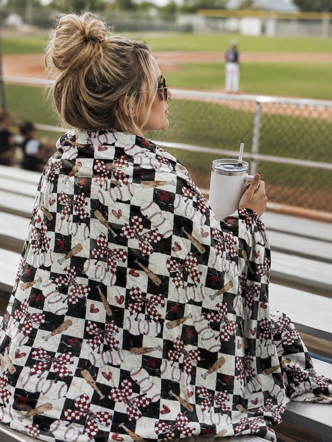 Cozy Checkerboard Baseball Velveteen Plush Blanket