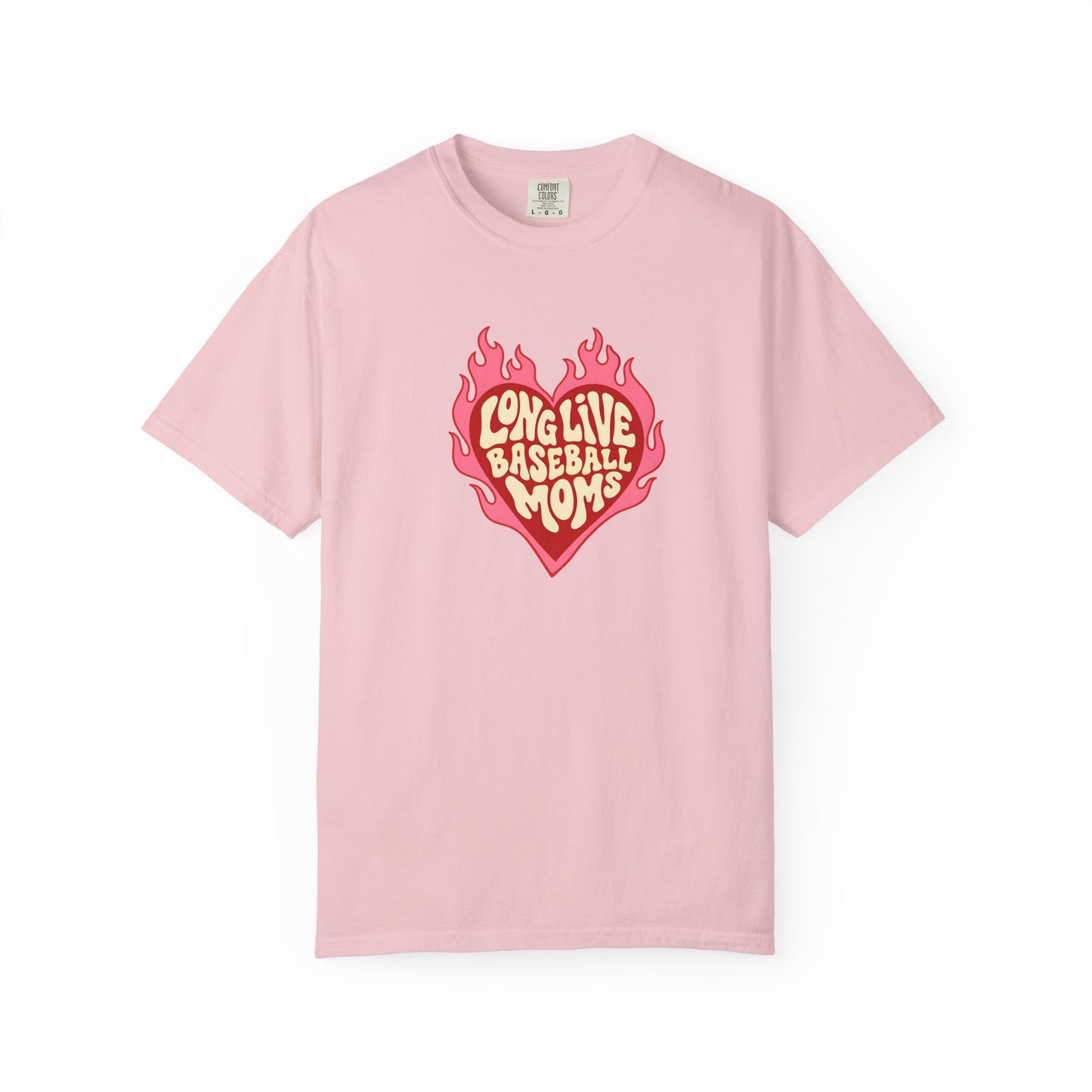 Baseball Mom T-Shirt – "Long Live Baseball Moms" Heart Flame Graphic