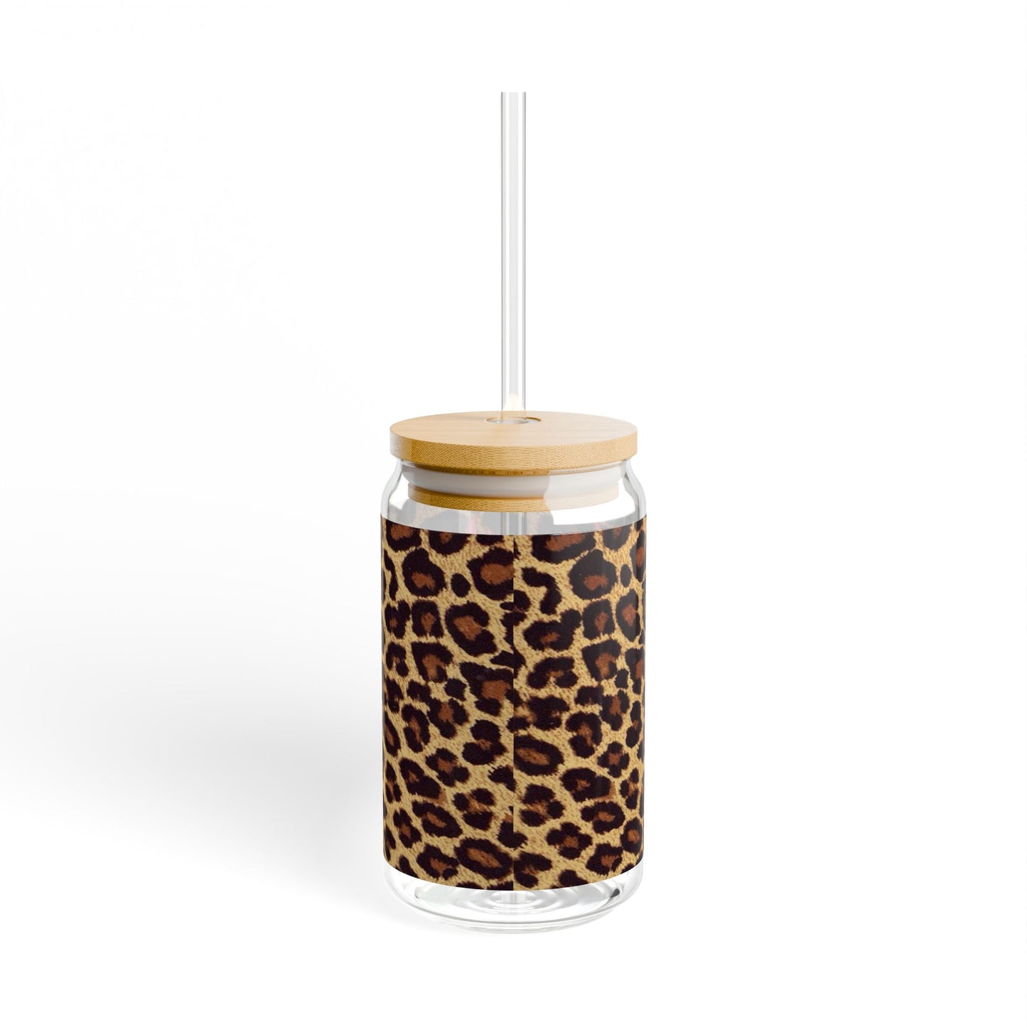 16oz Can Tumbler — "Long Live Baseball Moms" Leopard Print Glass with Straw & Bamboo Lid