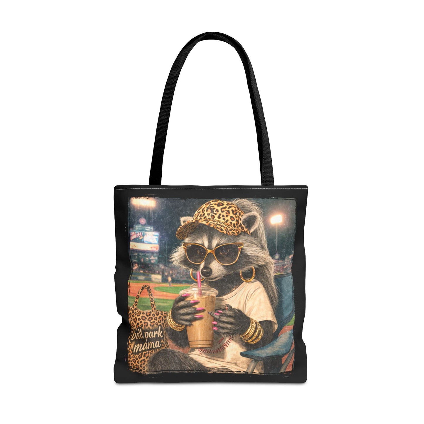 Baseball Mom Racoon Canvas Tote Bag