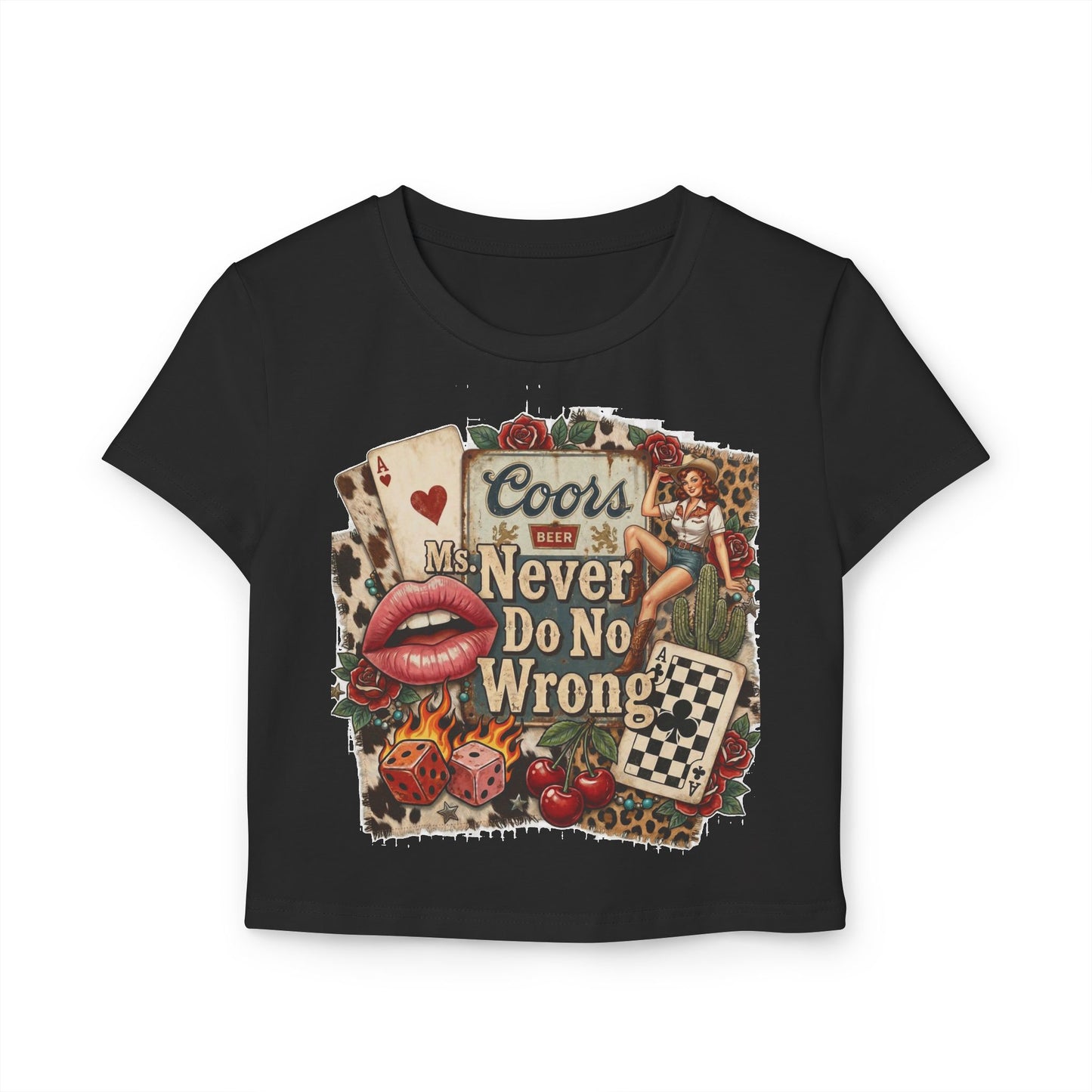 Ms. Never Do No Wrong tee | Women's Baby Tee, Retro Pinup Collage