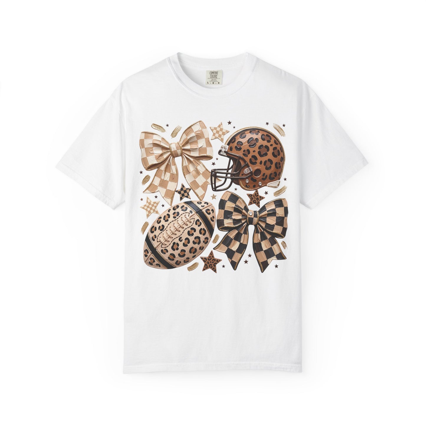 Leopard Coquette Football T-Shirt – Bow, Helmet & Football Design