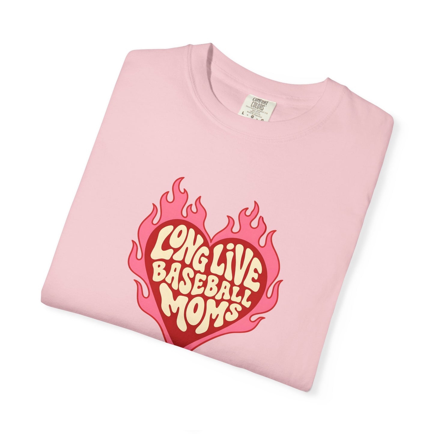 Baseball Mom T-Shirt – "Long Live Baseball Moms" Heart Flame Graphic