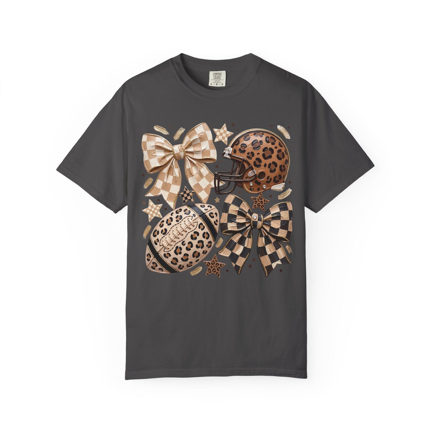 Leopard Coquette Football T-Shirt – Bow, Helmet & Football Design