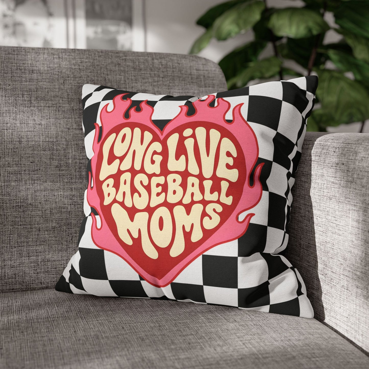 Long Live Baseball Moms Checkered Throw Pillowcase