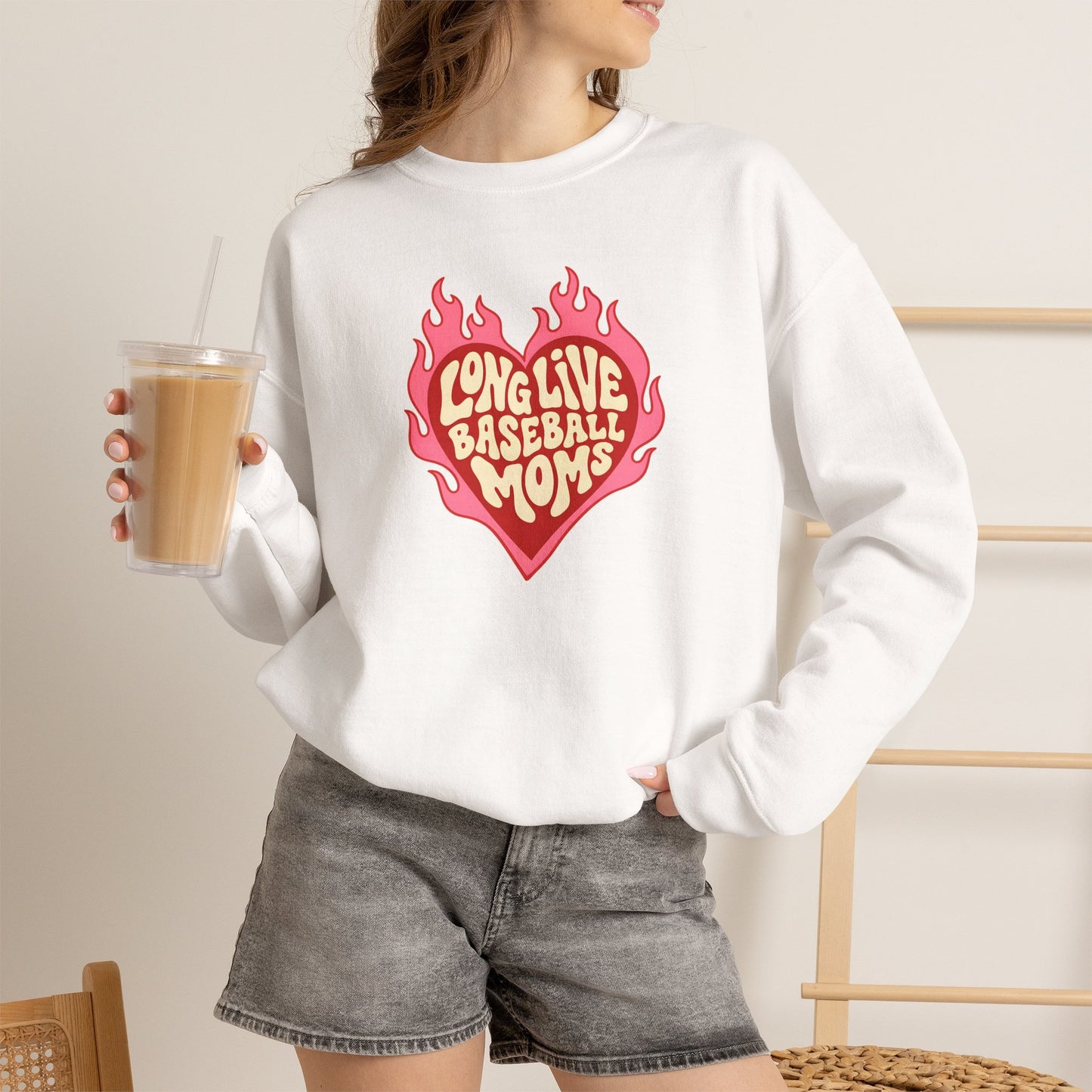 Long Live Baseball Moms Sweatshirt — Flaming Heart Baseball Mom Crewneck