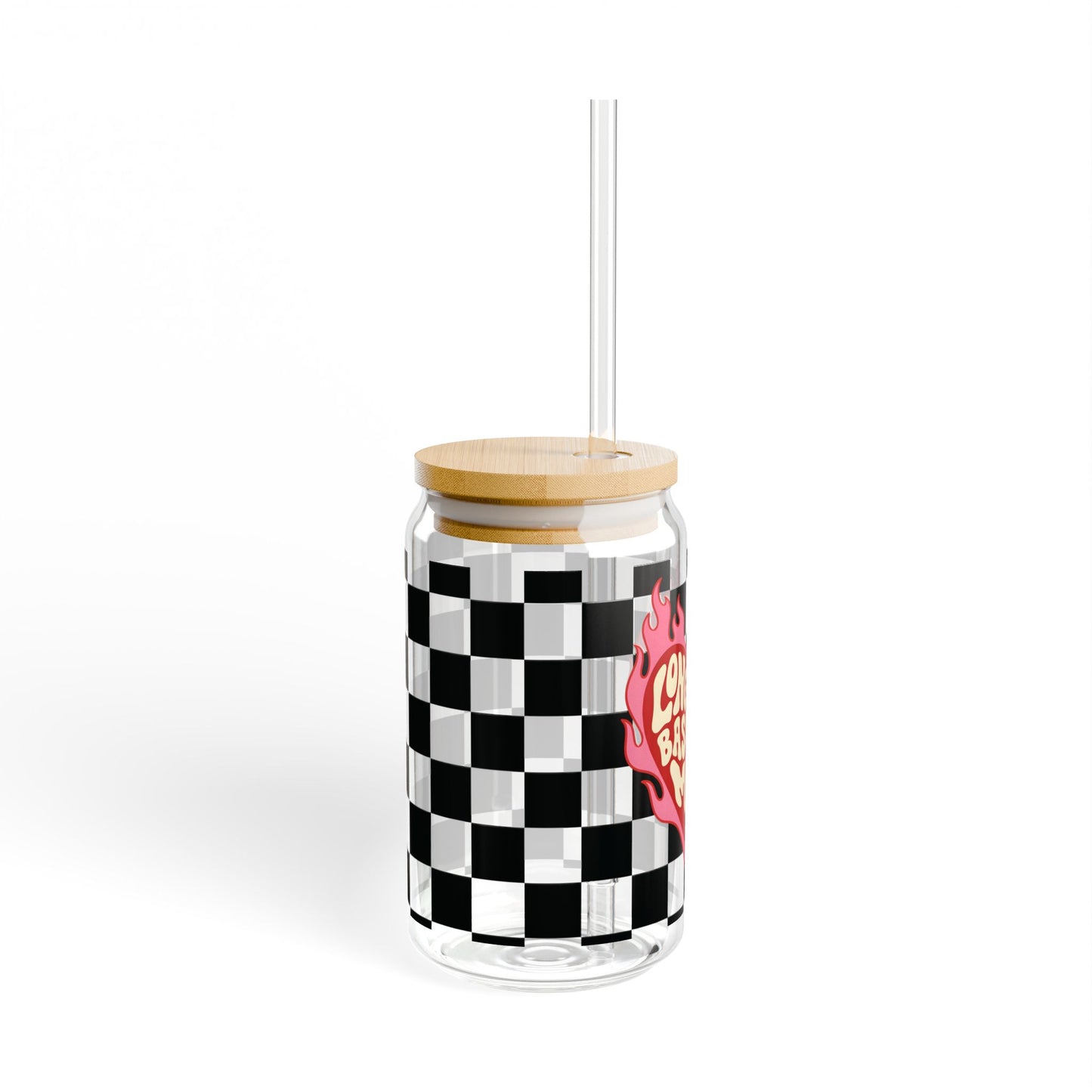 16oz Sipper Glass – "Long Live Baseball Moms" Checkerboard Design