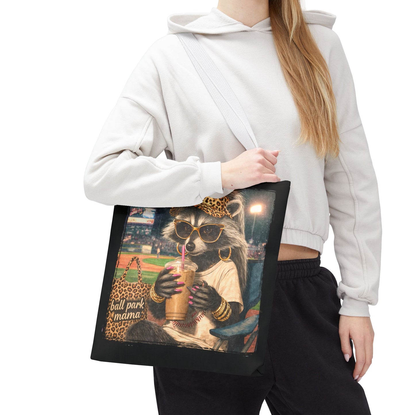 Baseball Mom Racoon Canvas Tote Bag