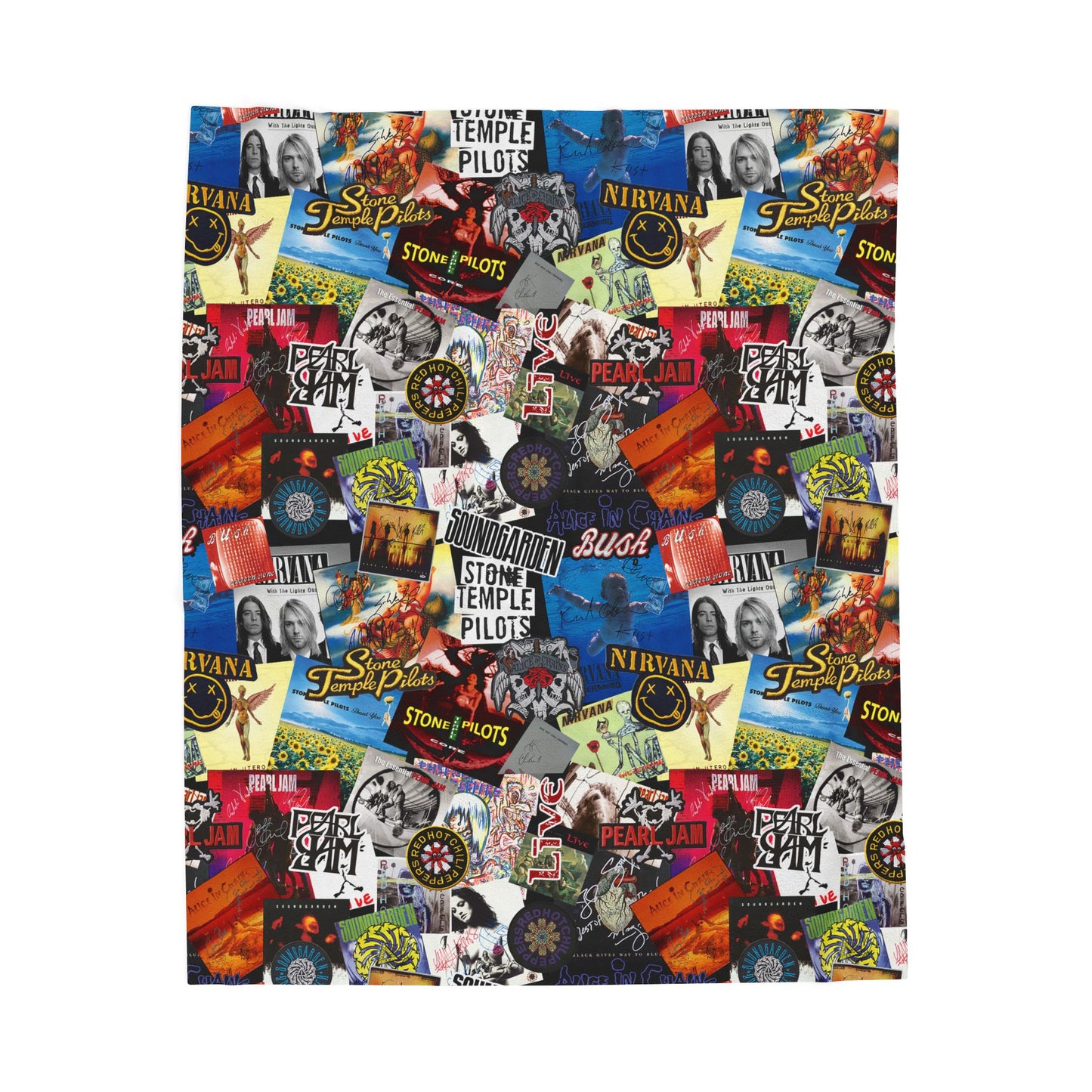 Band Collage Velveteen Plush Blanket — Retro Rock Album Covers Throw