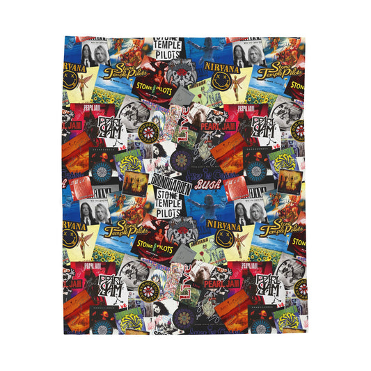 Band Collage Velveteen Plush Blanket — Retro Rock Album Covers Throw