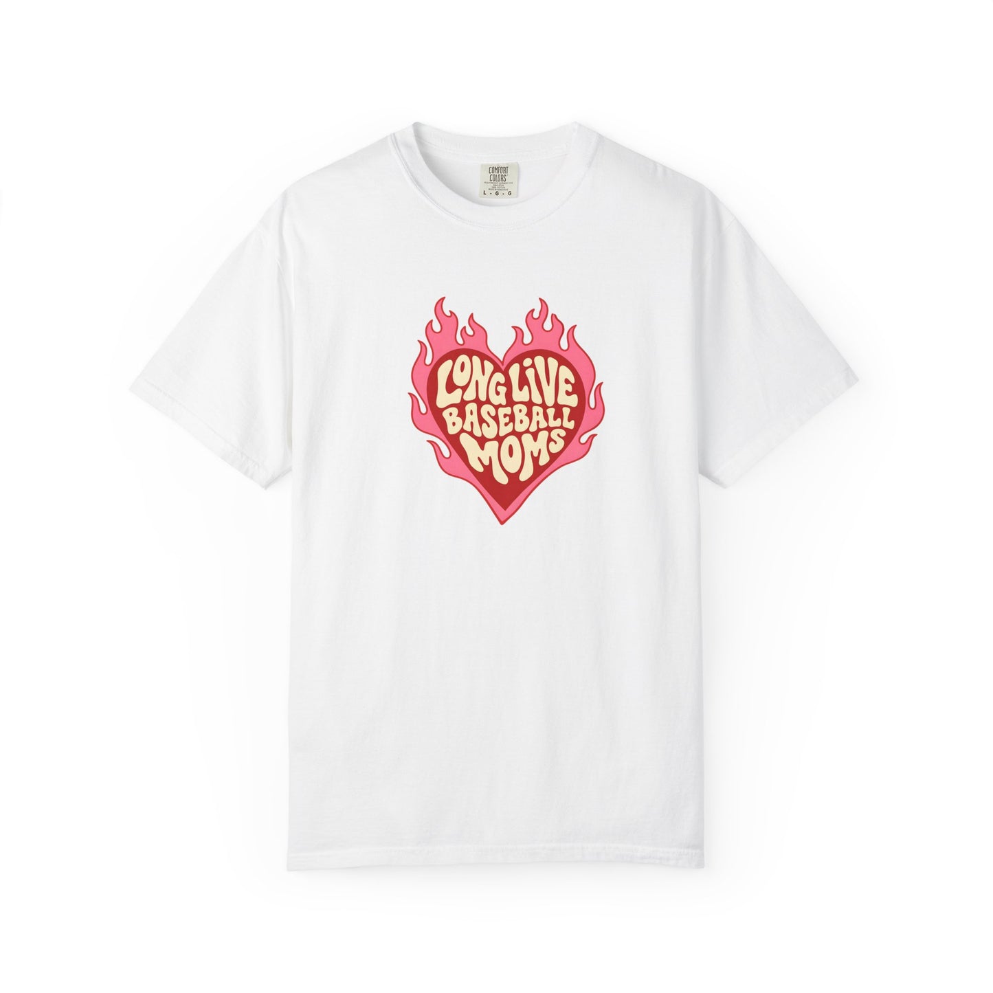 Baseball Mom T-Shirt – "Long Live Baseball Moms" Heart Flame Graphic